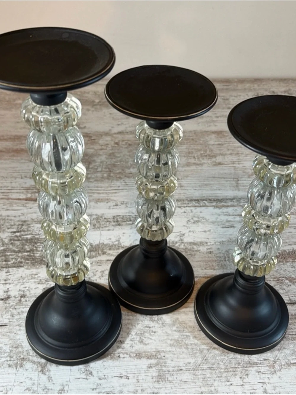 Pier 1 Lucite Black Metal Candle Holders - Set of 3